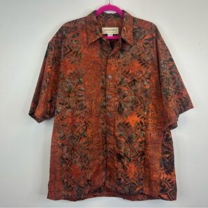 Johari West XL Men's Orange Black Casual Shirt Cotton Hawaiian Tribal Batik